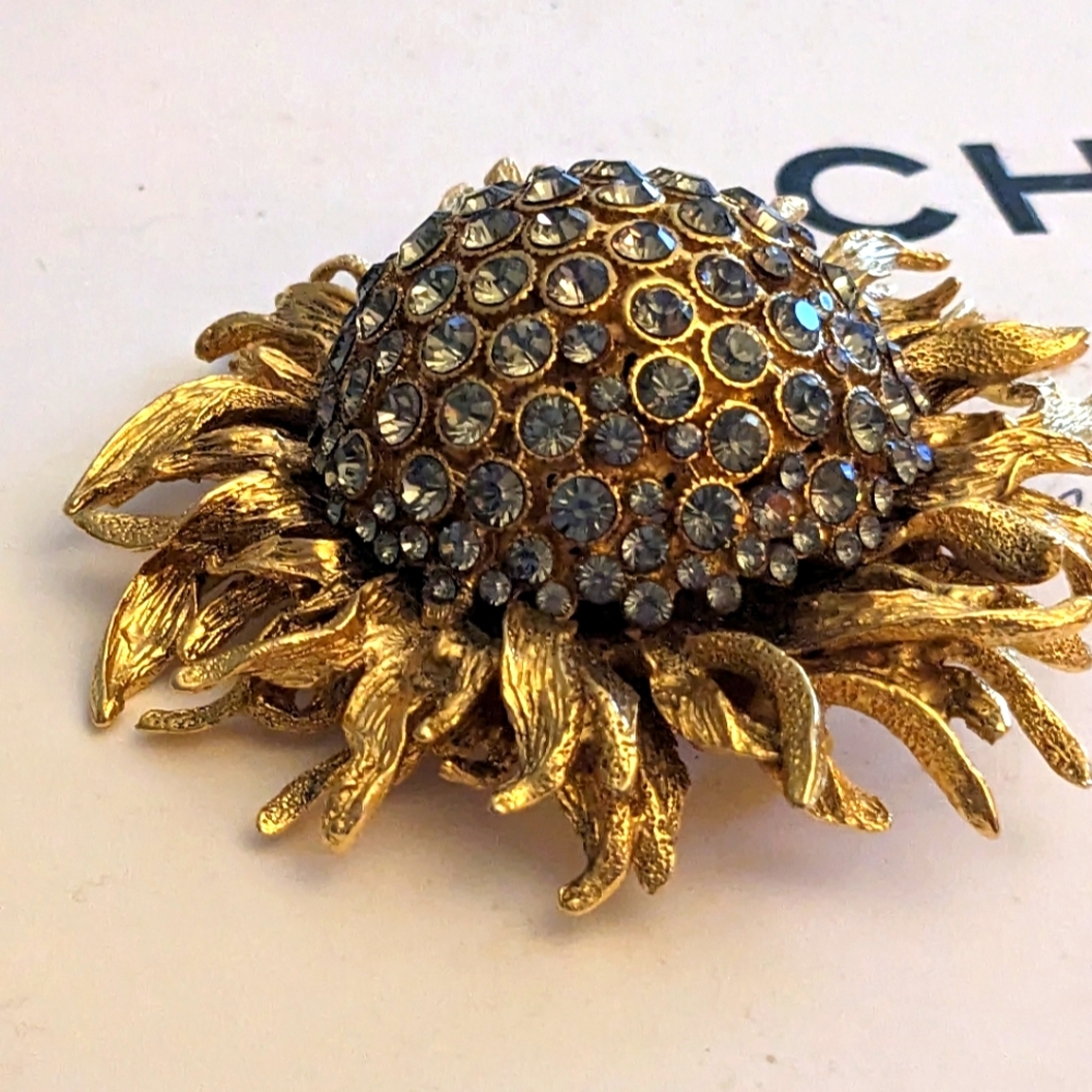 SOLD Huge Vintage Brooch Jose Barrera Sunflower Gold Plate RARE 3" Estate Pin